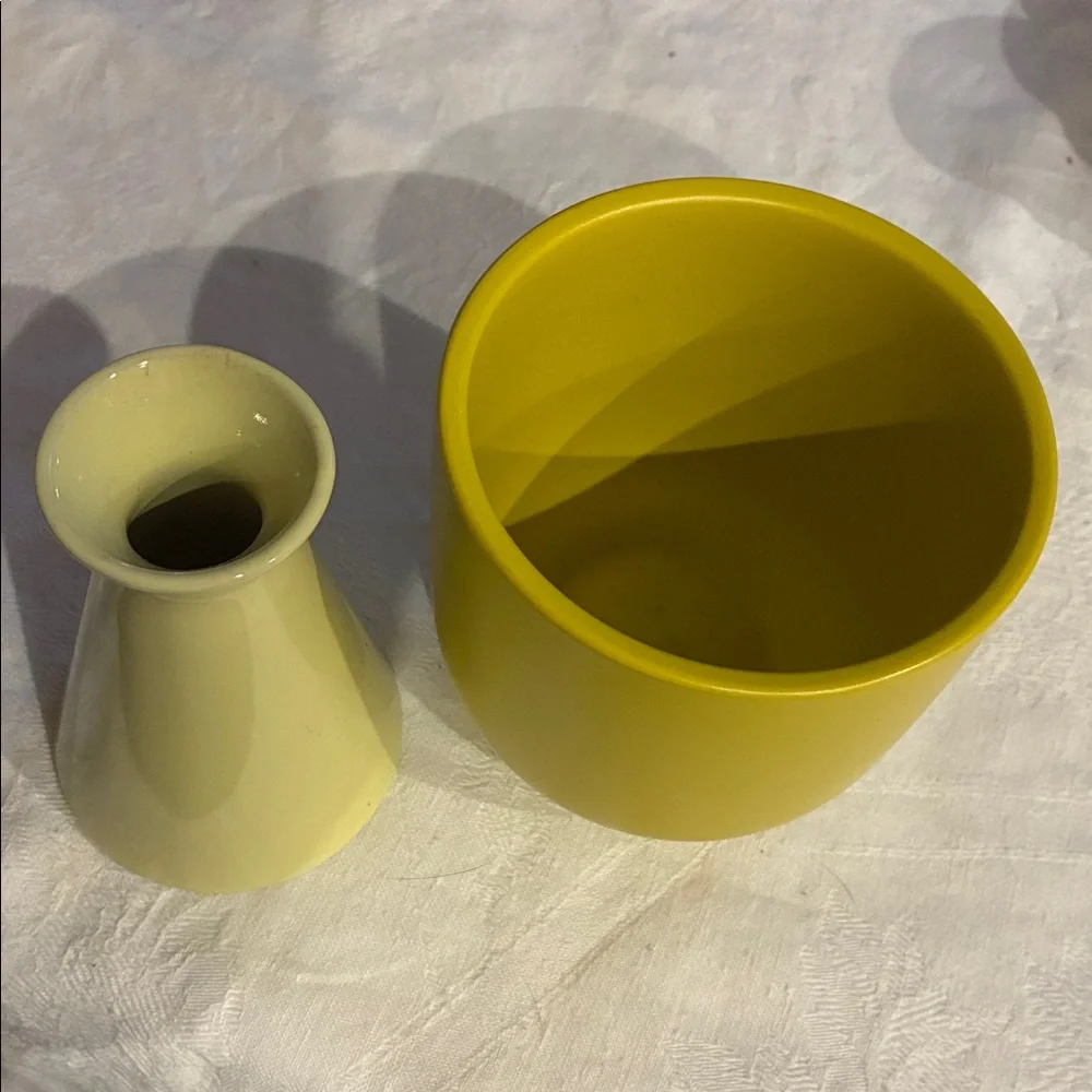 Yellow Vase Set/2 Planter/Vase /Vase Set Very Vibrant and VERY Yellow and Cheery